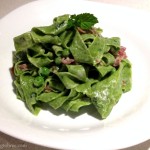 Proscuitto, Pea and Minst sauce with Hand-cut Spinach Tagliatelle