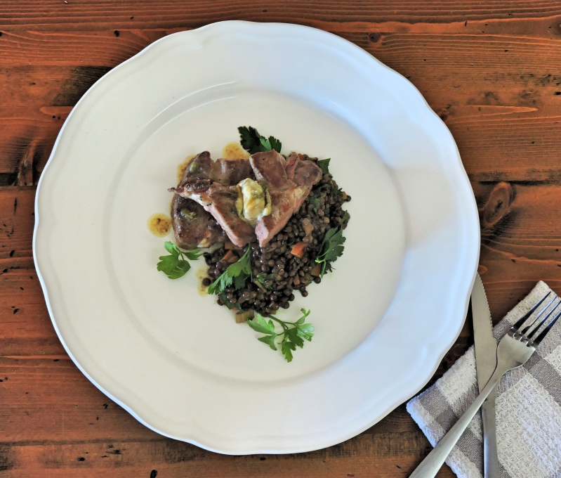 Seared Alpaca Rump with French Lentils and Anchovy Butter