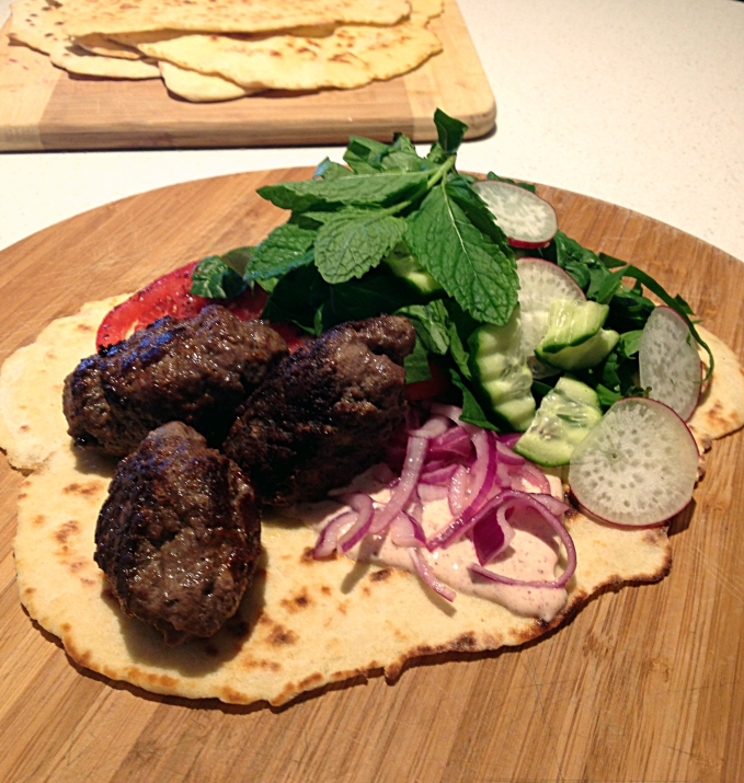 Beef Kofta with Radish & Mint Salad and Wholemeal flat breads