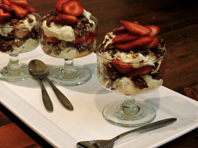 Carob Cranachan with Whisky Strawberries
