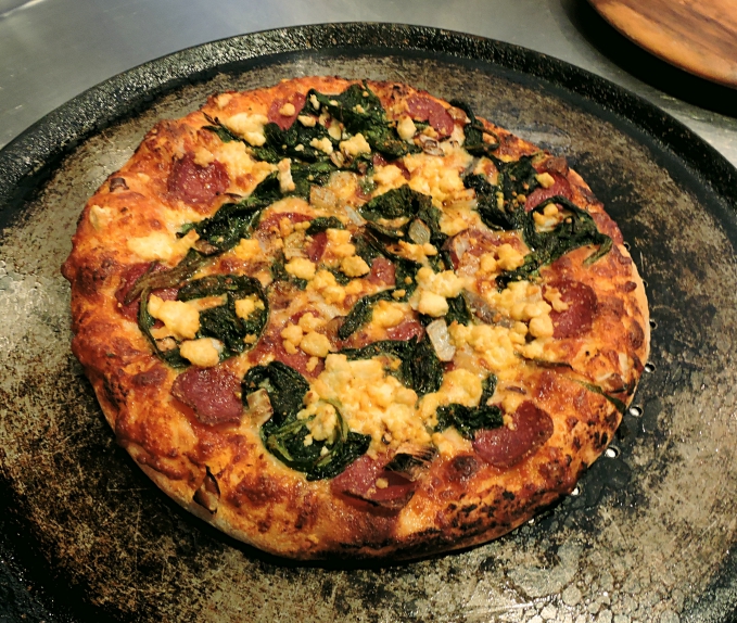 Bree’s competitive Pepperoni, Spinach and Anchovy Pizza