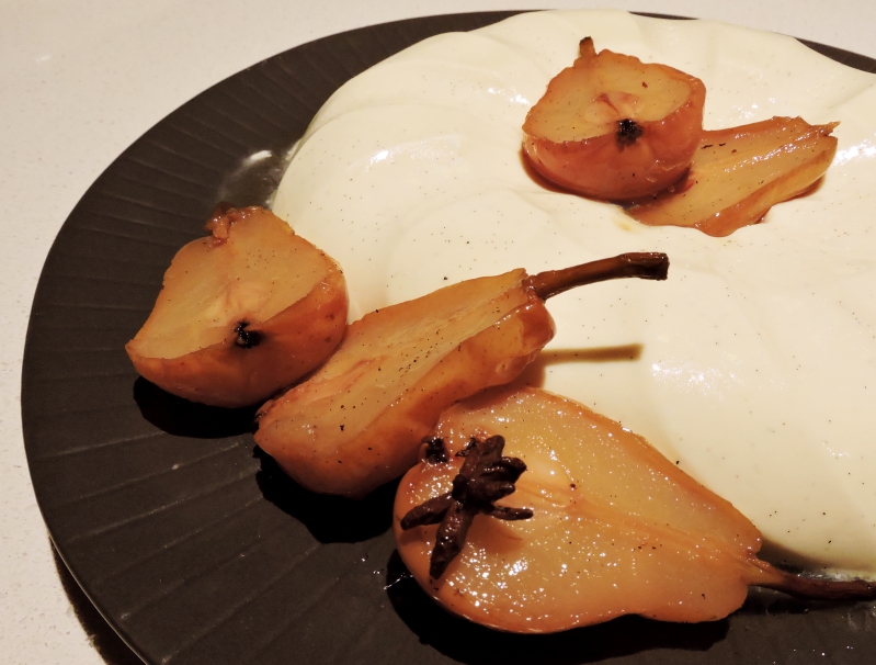 Spiced baked Pears with Buttermilk Panna Cotta