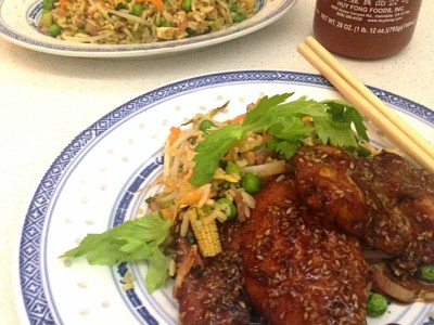 Sesame Soy Chicken with Bacon & Egg Fried Rice