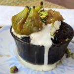 Dark Chocolate & Pistachio self-saucing Pudding with Roasted Rosemary Figs